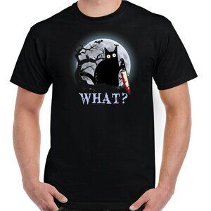 Cat What T-Shirt Funny Witch Halloween Horror Graphic Tee 81